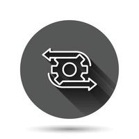 Workflow icon in flat style. Gear effective vector illustration on black round background with long shadow effect. Process organization circle button business concept.
