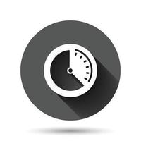 Clock icon in flat style. Watch vector illustration on black round background with long shadow effect. Timer circle button business concept.