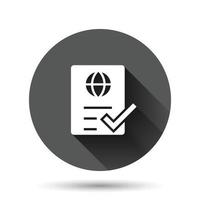 To do list icon in flat style. Document checklist vector illustration on black round background with long shadow effect. Notepad check circle button mark business concept.