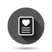 Wishlist icon in flat style. Like document vector illustration on black round background with long shadow effect. Favorite list circle button business concept.