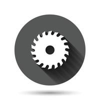 Saw blade icon in flat style. Circular machine vector illustration on black round background with long shadow effect. Rotary disc circle button business concept.