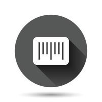 Barcode icon in flat style. Product distribution vector illustration on black round background with long shadow effect. Bar code circle button business concept.