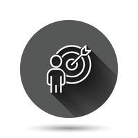 People target icon in flat style. Search human vector illustration on black round background with long shadow effect. Job recruitment circle button business concept.