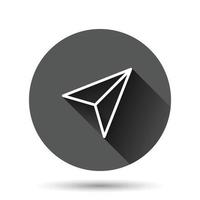 Paper plane icon in flat style. Sent message vector illustration on black round background with long shadow effect. Air sms circle button business concept.