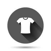 Tshirt icon in flat style. Casual clothes vector illustration on black round background with long shadow effect. Polo wear circle button business concept.