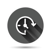 Clock icon in flat style. Watch vector illustration on black round background with long shadow effect. Timer circle button business concept.