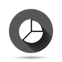 Chart icon in flat style. Diagram vector illustration on black round background with long shadow effect. Statistics circle button business concept.