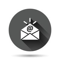 Email message icon in flat style. Mail document vector illustration on black round background with long shadow effect. Message correspondence circle button business concept.