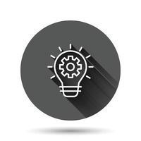 Innovation icon in flat style. Lightbulb with cogwheel vector illustration on black round background with long shadow effect. Idea circle button business concept.