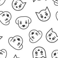 icono de perro y gato en estilo plano. ilustración de vector de cabeza animal sobre fondo blanco aislado. concepto de negocio de patrones sin fisuras de mascotas divertidas de dibujos animados.