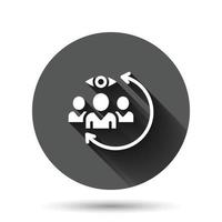 People surveillance icon in flat style. Search human vector illustration on black round background with long shadow effect. Partnership circle button business concept.