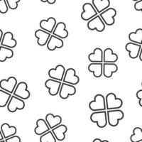 Four leaf clover icon in flat style. St Patricks Day vector illustration on white isolated background. Flower shape seamless pattern business concept.