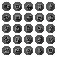 Approve icon set in flat style. Check mark vector illustration on black round background with long shadow effect. Tick accepted circle button business concept.