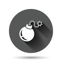 Bomb icon in flat style. Dynamite vector illustration on black round background with long shadow effect. C4 tnt circle button business concept.