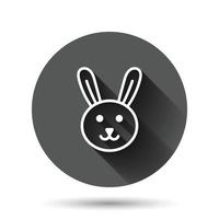 Rabbit icon in flat style. Bunny vector illustration on black round background with long shadow effect. Happy easter circle button business concept.