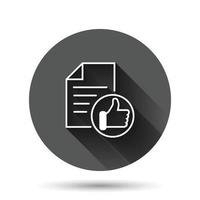 Approved document icon in flat style. Authorize vector illustration on black round background with long shadow effect. Agreement check mark circle button business concept.