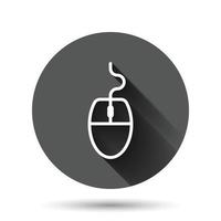 Computer mouse icon in flat style. Cursor vector illustration on black round background with long shadow effect. Pointer circle button business concept.