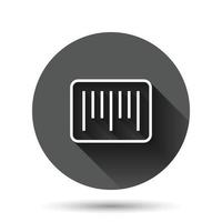 Barcode icon in flat style. Product distribution vector illustration on black round background with long shadow effect. Bar code circle button business concept.