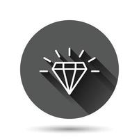 icono de gema de diamante en estilo plano. ilustración vectorial de piedras preciosas sobre fondo redondo negro con efecto de sombra larga. concepto de negocio de botón de círculo brillante de joyería. vector