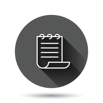 Document note icon in flat style. Paper sheet vector illustration on black round background with long shadow effect. Notepad document circle button business concept.