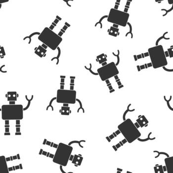 Cute robot chatbot icon in flat style. Bot operator vector illustration on white isolated background. Smart chatbot character seamless pattern business concept.