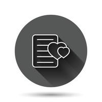 Wishlist icon in flat style. Like document vector illustration on black round background with long shadow effect. Favorite list circle button business concept.