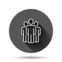 People communication icon in flat style. People vector illustration on black round background with long shadow effect. Partnership circle button business concept.