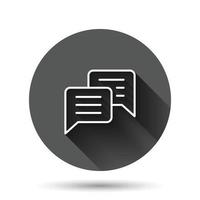 Speak chat sign icon in flat style. Speech bubbles vector illustration on black round background with long shadow effect. Team discussion circle button business concept.