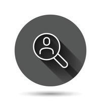 Search job vacancy icon in flat style. Loupe career vector illustration on black round background with long shadow effect. Find people employer circle button business concept.