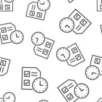 Contract time icon in flat style. Document with clock vector illustration on white isolated background. Deadline seamless pattern business concept.