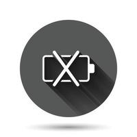 Battery charge icon in flat style. Power level vector illustration on black round background with long shadow effect. Lithium accumulator circle button business concept.
