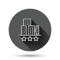 Hotel 3 stars sign icon in flat style. Inn building vector illustration on black round background with long shadow effect. Hostel room circle button business concept.