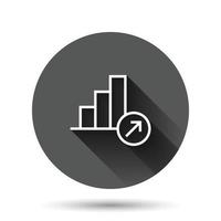 Market trend icon in flat style. Growth arrow with magnifier vector illustration on black round background with long shadow effect. Increase circle button business concept.