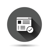 To do list icon in flat style. Document checklist vector illustration on black round background with long shadow effect. Notepad check mark circle button business concept.