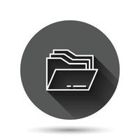 File folder icon in flat style. Documents archive vector illustration on black round background with long shadow effect. Storage circle button business concept.