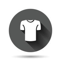 Tshirt icon in flat style. Casual clothes vector illustration on black round background with long shadow effect. Polo wear circle button business concept.