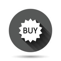 icono de estrella de compras en línea en estilo plano. comprar ilustración de vector de botón sobre fondo redondo negro con efecto de sombra larga. concepto de negocio de botón de círculo de comercio electrónico.