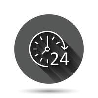 icono de reloj en estilo plano. ver ilustración vectorial sobre fondo redondo negro con efecto de sombra larga. concepto de negocio de botón de círculo de temporizador. vector