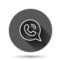 Mobile phone icon in flat style. Telephone talk vector illustration on black round background with long shadow effect. Hotline contact circle button business concept.