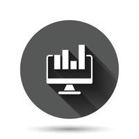 Website analytics icon in flat style. SEO data vector illustration on black round background with long shadow effect. Computer diagram circle button business concept.