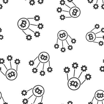 Bitcoin icon in flat style. Blockchain vector illustration on white isolated background. Cryptocurrency seamless pattern business concept.