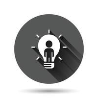 People with bulb icon in flat style. idea vector collection illustration on black round background with long shadow effect. Brain mind circle button business concept.