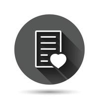 Wishlist icon in flat style. Like document vector illustration on black round background with long shadow effect. Favorite list circle button business concept.