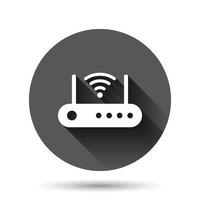 Wifi router icon in flat style. Broadband vector illustration on black round background with long shadow effect. Internet connection circle button business concept.