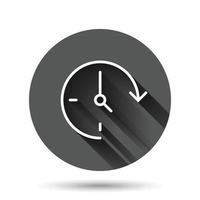 Clock icon in flat style. Watch vector illustration on black round background with long shadow effect. Timer circle button business concept.