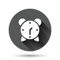 icono de reloj en estilo plano. ver ilustración vectorial sobre fondo redondo negro con efecto de sombra larga. concepto de negocio de botón de círculo de temporizador. vector