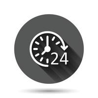 Clock icon in flat style. Watch vector illustration on black round background with long shadow effect. Timer circle button business concept.