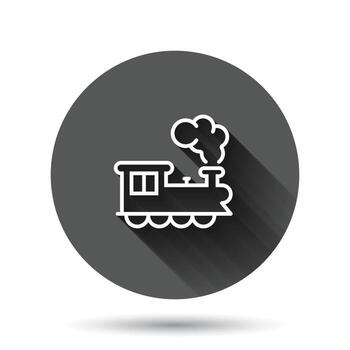 Metro icon in flat style. Train subway vector illustration on black round background with long shadow effect. Railroad cargo circle button business concept.