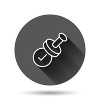 Approve stamp icon in flat style. Accept check mark vector illustration on black round background with long shadow effect. Approval choice circle button business concept.