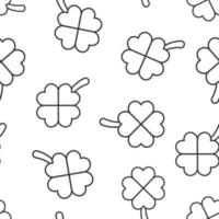 Four leaf clover icon in flat style. St Patricks Day vector illustration on white isolated background. Flower shape seamless pattern business concept.